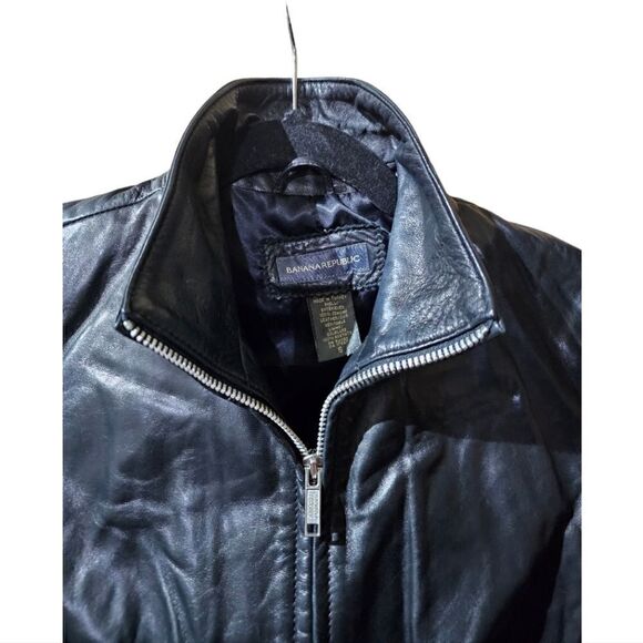 BANANA REPUBLIC Black Leather Jacket- Size Small - Picture 3 of 8